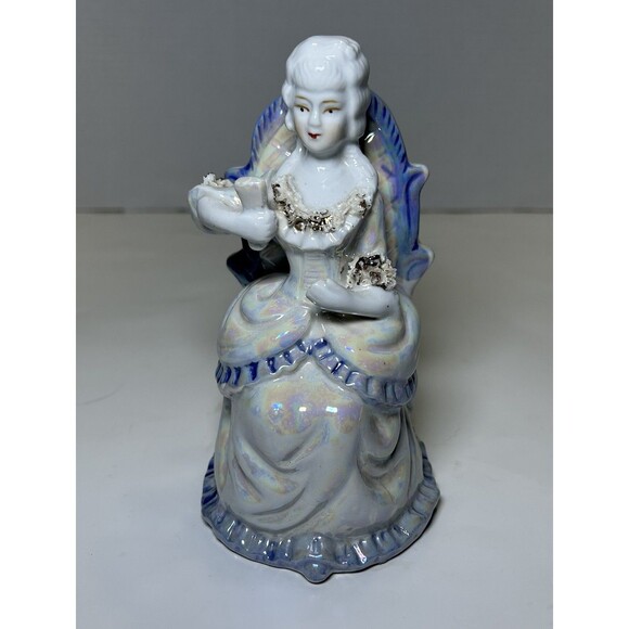 Vintage Victorian/Colonial Iridescent Porcelain Couple Having Tea (3 Pc Set) - Picture 3 of 14